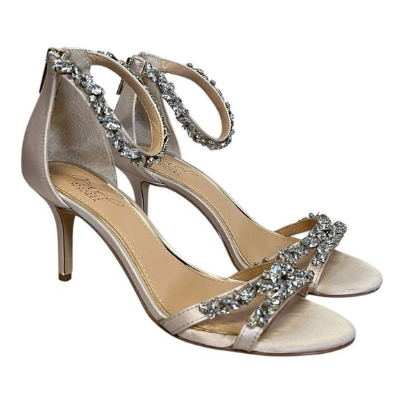 Badgley Mischka | Caroline Champagne Embellished Strap Evening Shoe Heels 6.5 - Picture 7 of 13